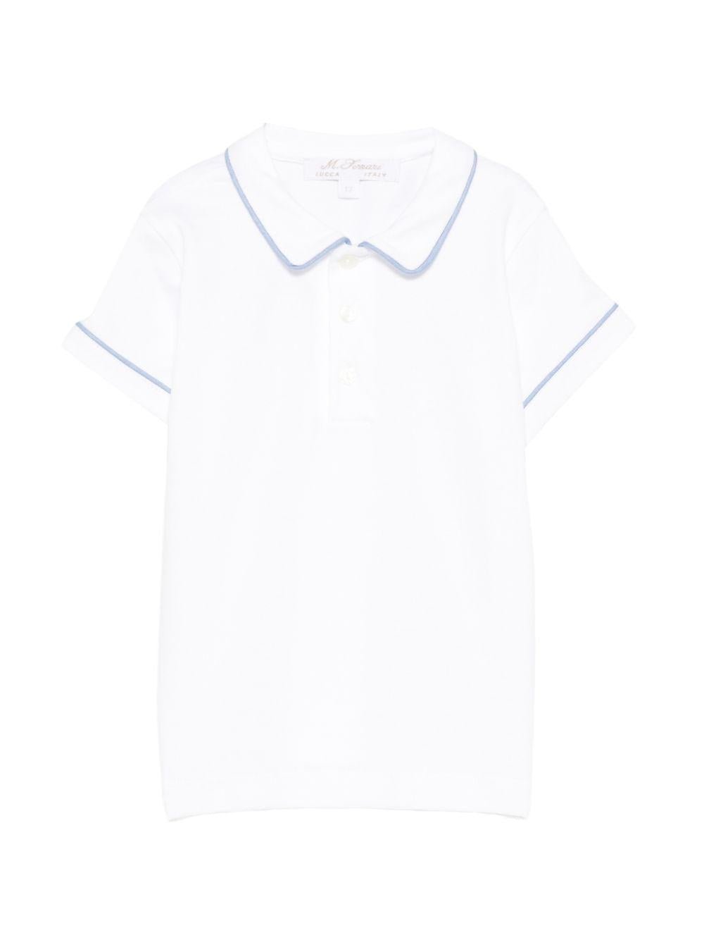 T-shirt per neonato Mariella Ferrari bianca con colletto con dettagli azzurri - Rubino Kids