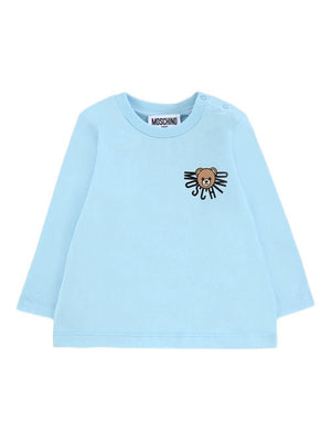 T-shirt per neonato Moschino azzurra con logo sul davanti