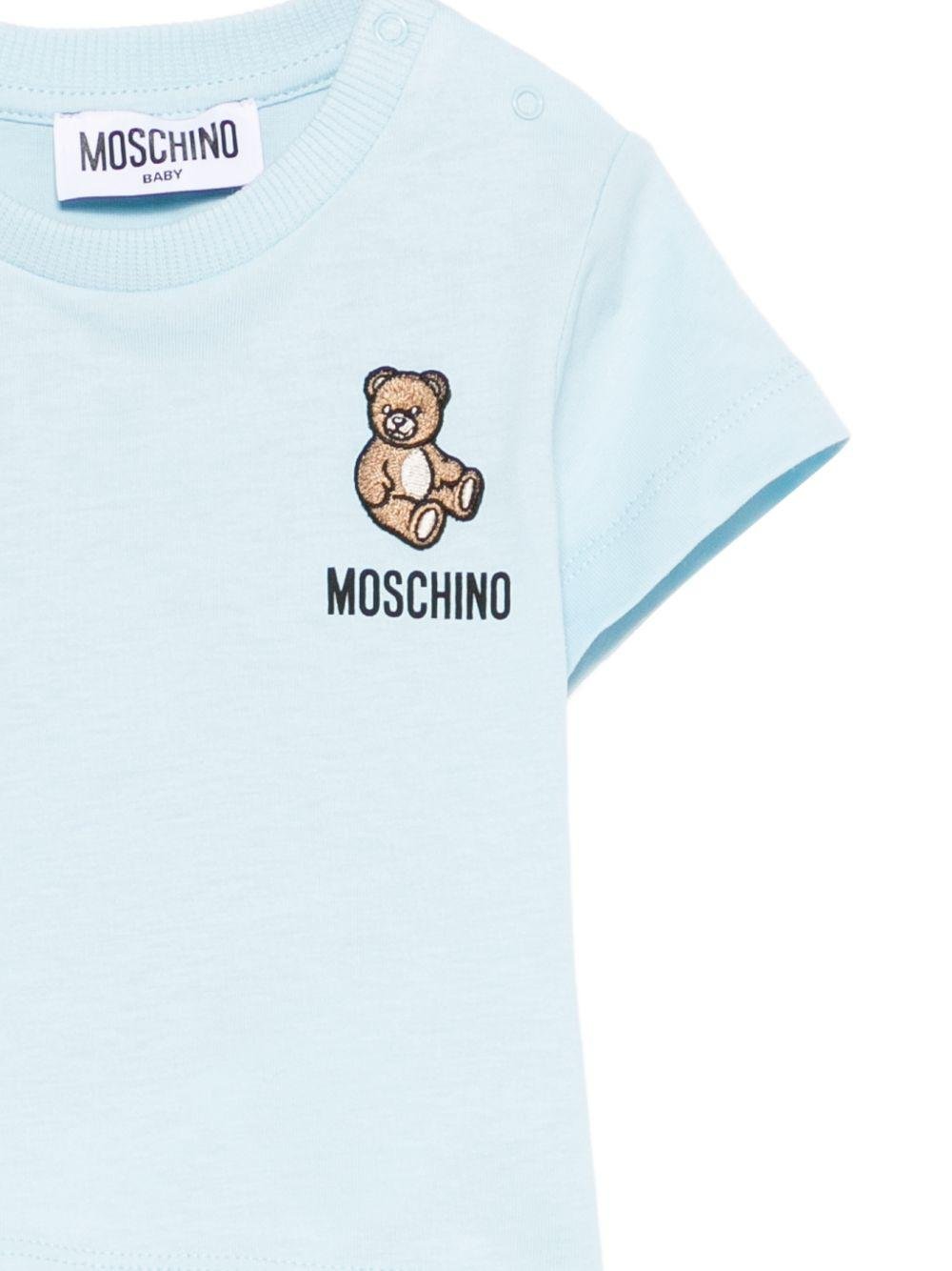 T-shirt per neonato Moschino Kids azzurra con ricamo Teddy Bear - Rubino Kids