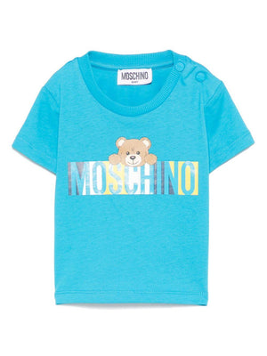 T-shirt per neonato Moschino Kids azzurro con stampa Teddy Bear