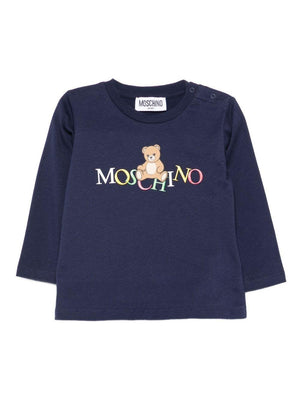 T-shirt per neonato Moschino Kids blu con motivo Teddy