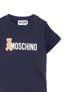 T-shirt per neonato Moschino Kids blu con stampa logo - Rubino Kids
