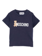 T-shirt per neonato Moschino Kids blu con stampa logo - Rubino Kids