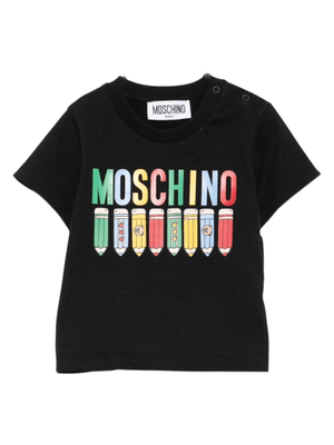 T-shirt per neonato Moschino Kids nero con stampa matite MOSCHINO
