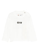 T-shirt per neonato Off - White Kids bianca con logo stampato e maniche lunghe - Rubino Kids
