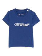 T-shirt per neonato Off - White Kids blu con logo stampato e orlo dritto - Rubino Kids