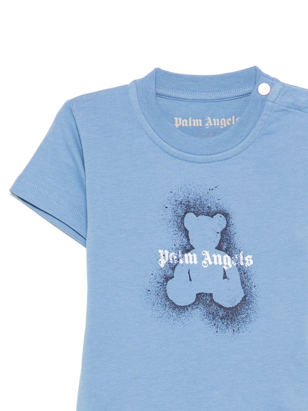 T-shirt per neonato Palm Angels Kids azzurro con effetto vernice spray - Rubino Kids