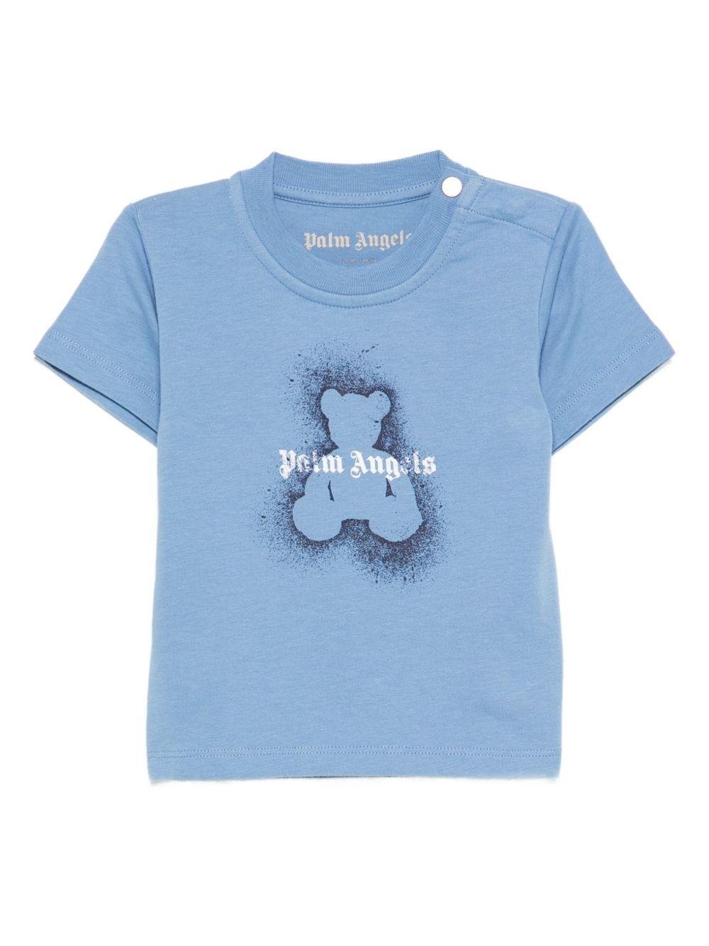 T-shirt per neonato Palm Angels Kids azzurro con effetto vernice spray - Rubino Kids