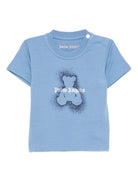T-shirt per neonato Palm Angels Kids azzurro con effetto vernice spray - Rubino Kids