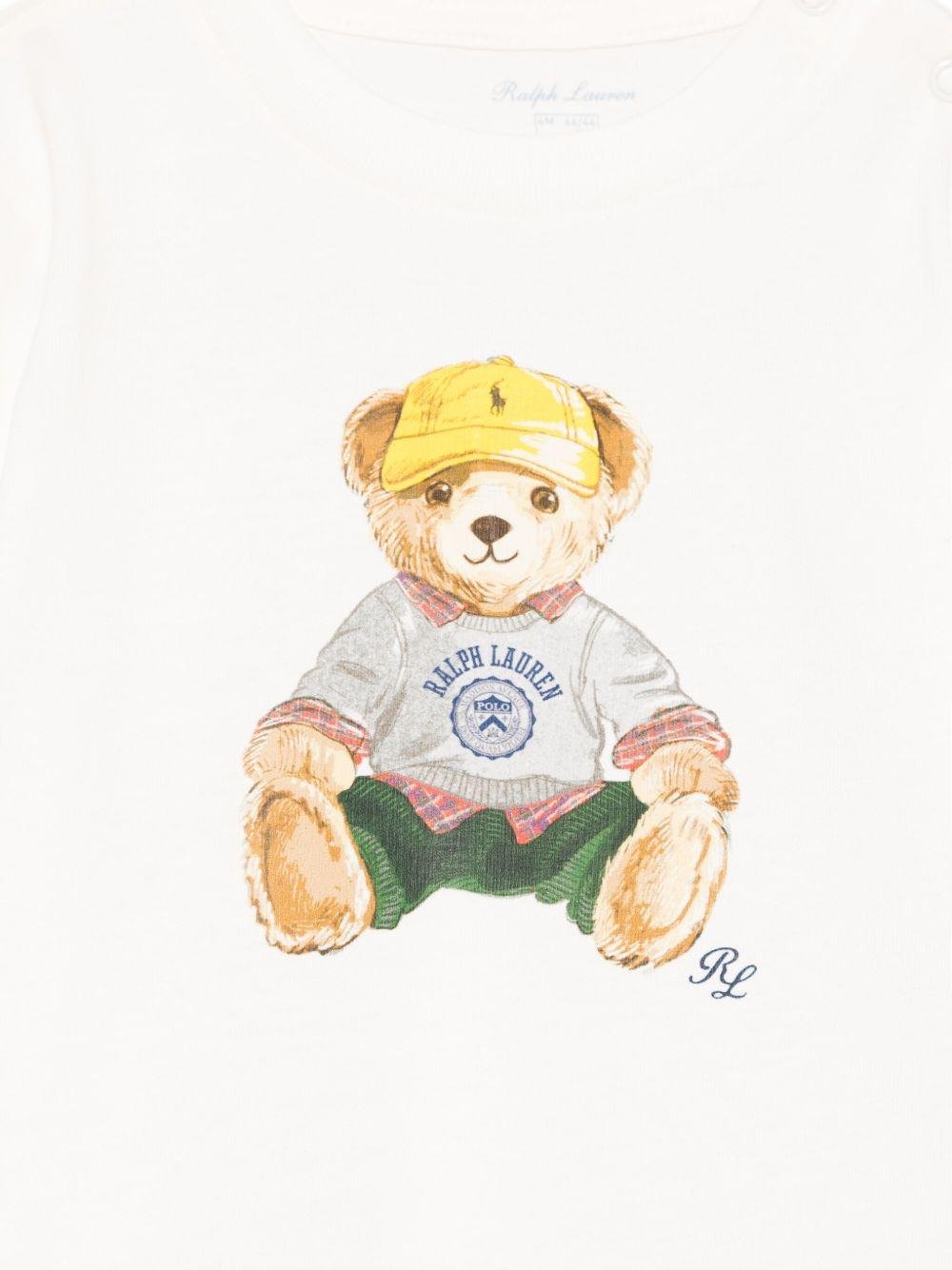 T-shirt per neonato Polo Ralph Lauren Kids bianca con stampa orsetto - Rubino Kids