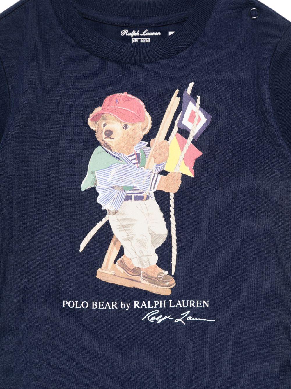 T-shirt per neonato Polo Ralph Lauren Kids blu con motivo Polo Bear - Rubino Kids
