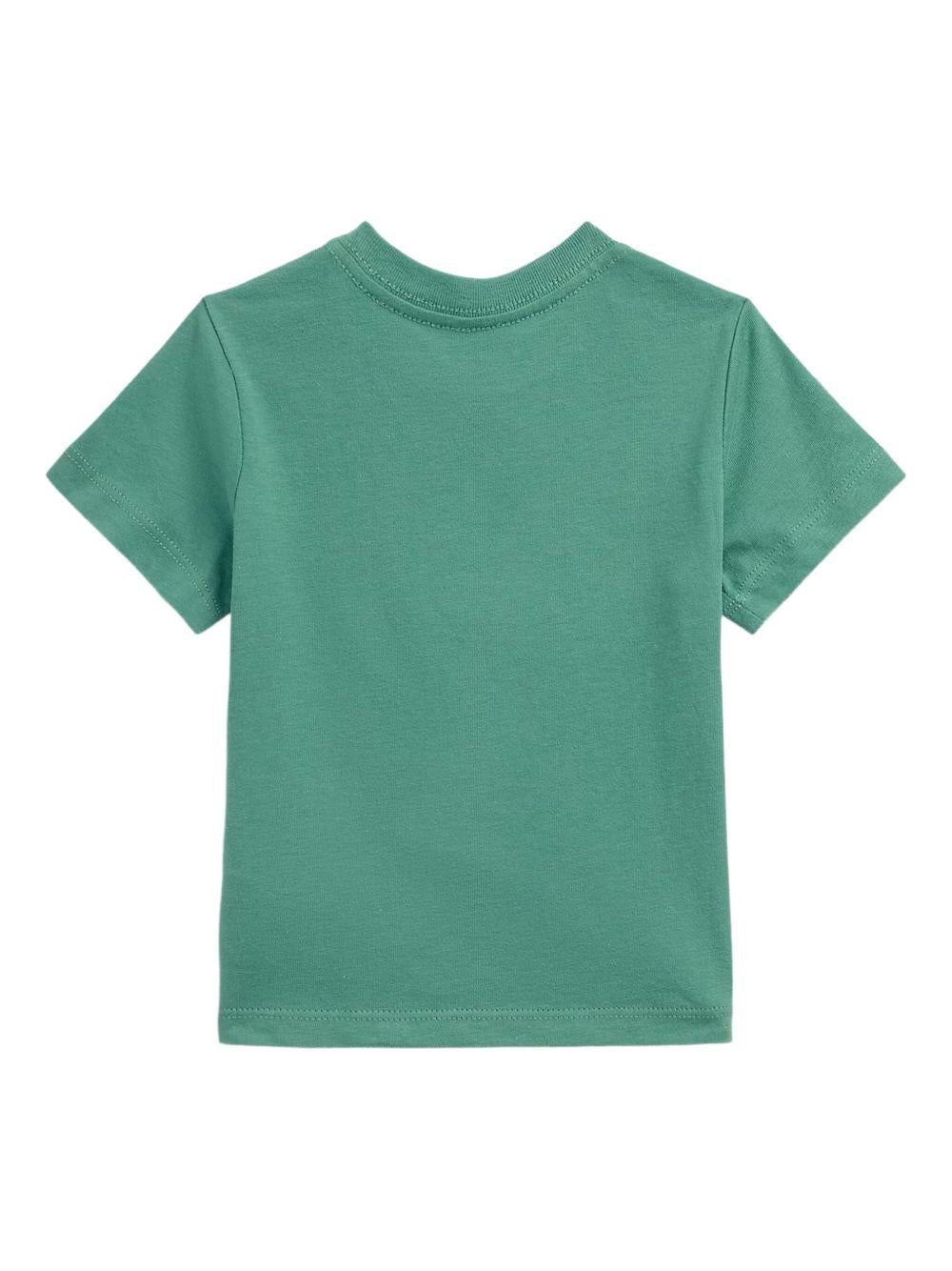 T-shirt per neonato POLO RALPH LAUREN Kids verde in cotone con stampa logo - Rubino Kids