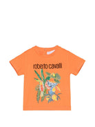 T-shirt per neonato Roberto Cavalli Kids arancione con stampa grafica tropicale - Rubino Kids