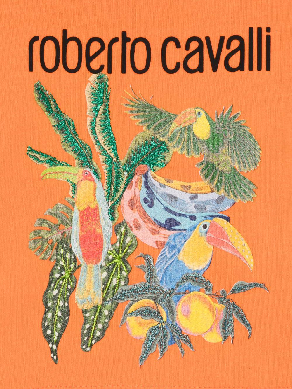 T-shirt per neonato Roberto Cavalli Kids arancione con stampa grafica tropicale - Rubino Kids