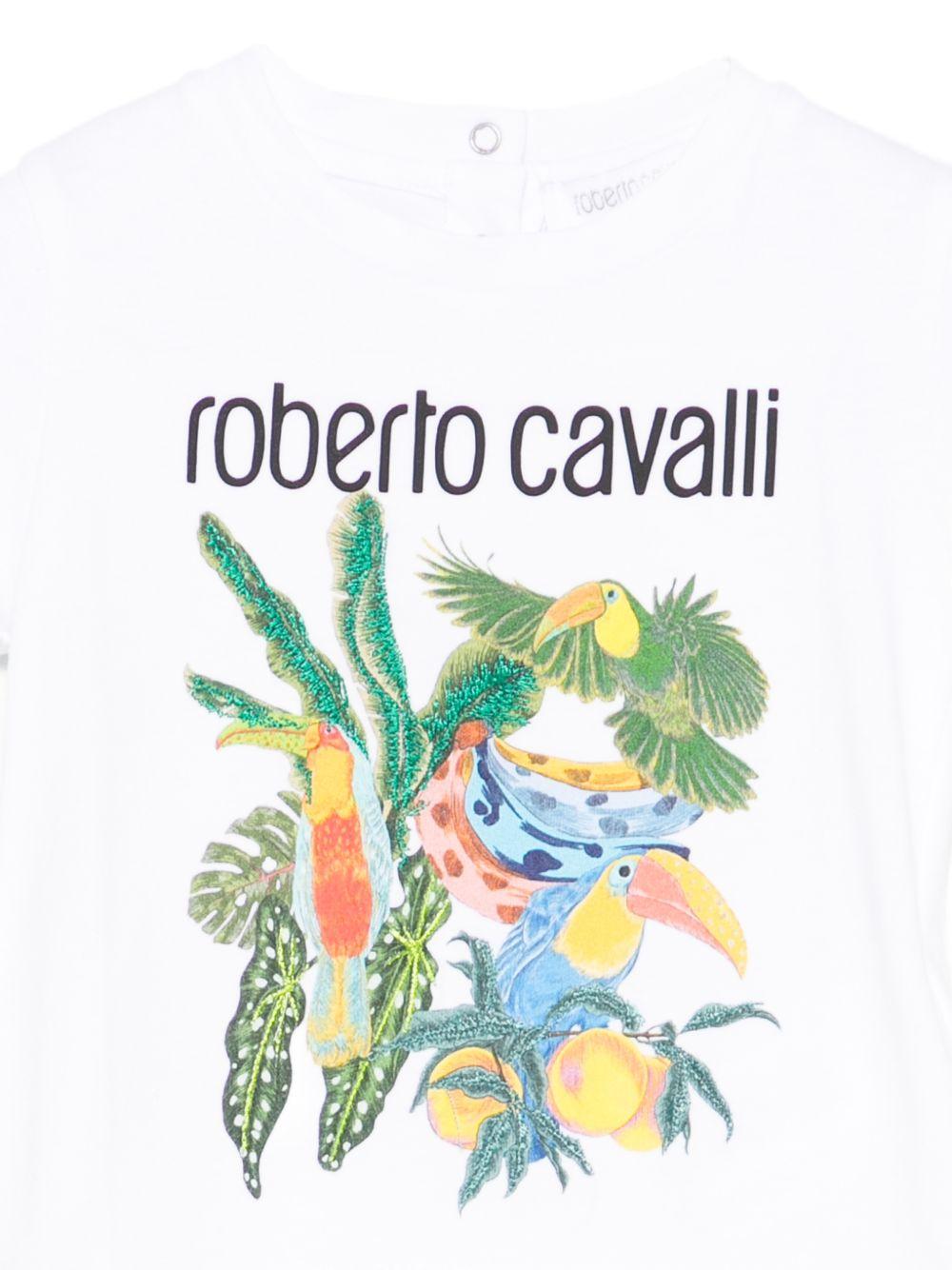 T-shirt per neonato Roberto Cavalli Kids bianca con stampa grafica tropicale - Rubino Kids
