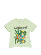 T-shirt per neonato Roberto Cavalli Kids verde con stampa grafica tropicale - Rubino Kids