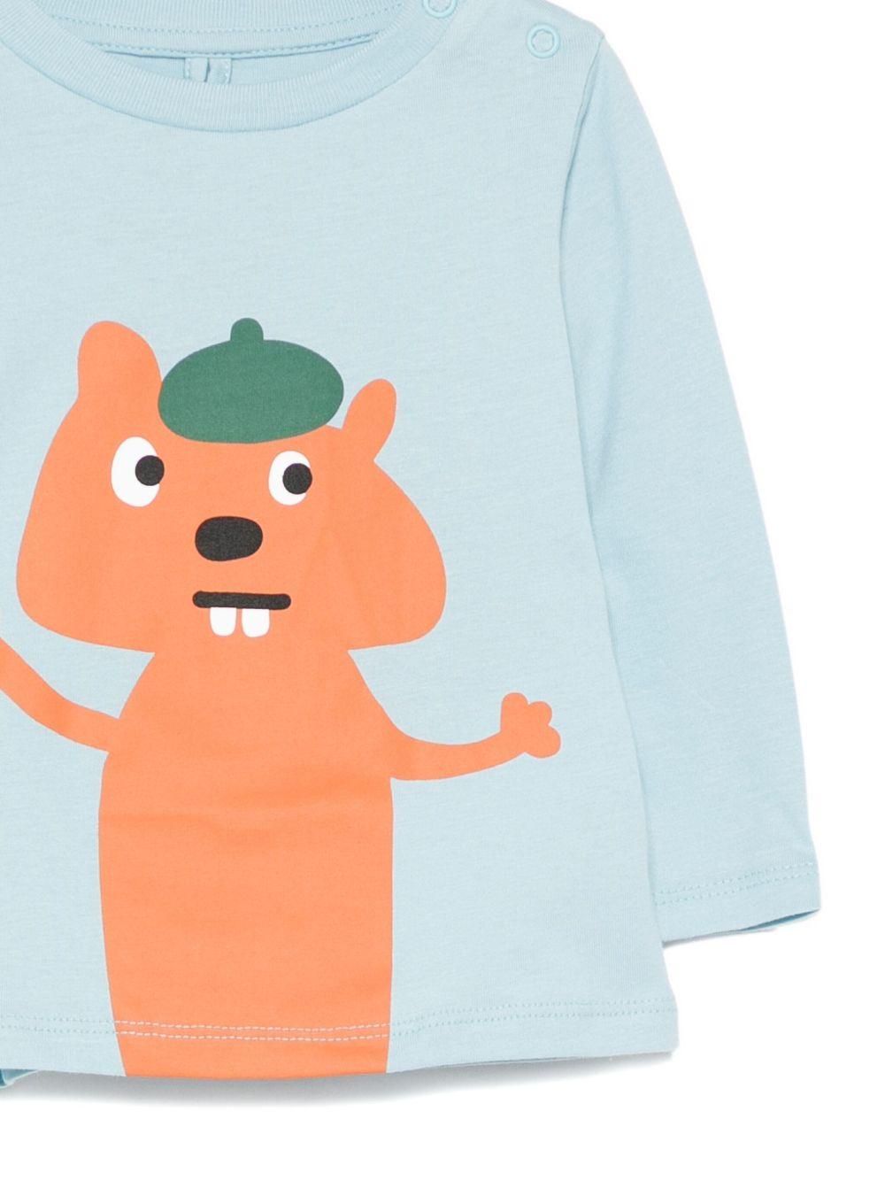 T-shirt per neonato Stella McCartney Kids azzurro con stampa scoiattolo - Rubino Kids
