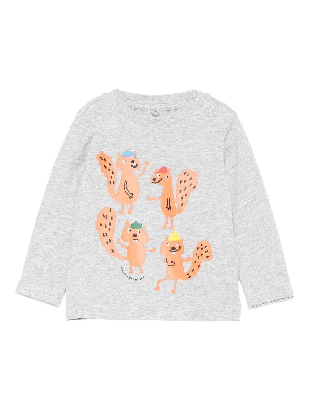 T-shirt per neonato Stella McCartney Kids grigio a maniche lunghe con stampa - Rubino Kids