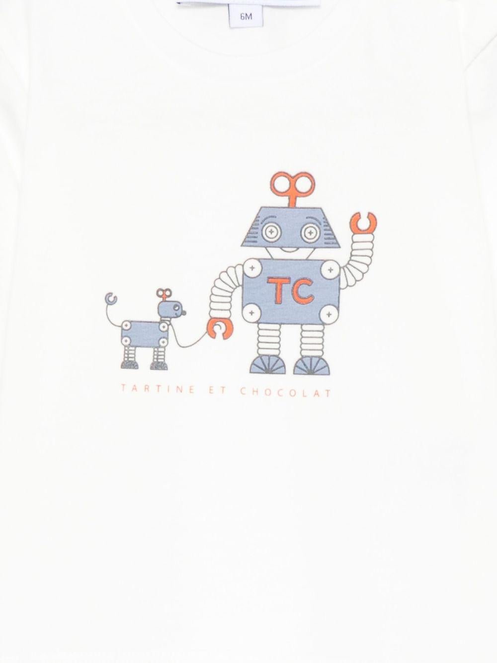 T-shirt per neonato Tartine Et Chocolat bianca con stampa grafica robot - Rubino Kids