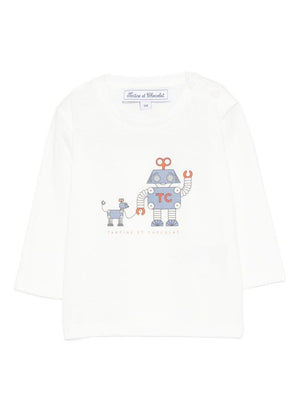 T-shirt per neonato Tartine Et Chocolat bianca con stampa grafica robot