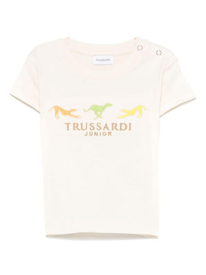 T-shirt per neonato Trussardi Junior beige con logo e dettaglio goffrato