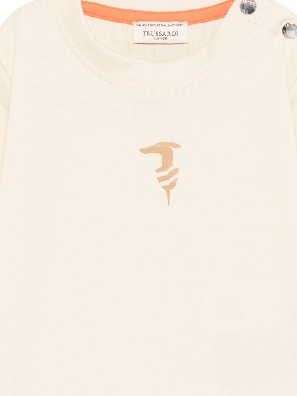 T-shirt per neonato Trussardi Junior beige con logo sul davanti - Rubino Kids