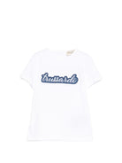 T-shirt per neonato Trussardi Junior bianca con logo blu sul davanti - Rubino Kids