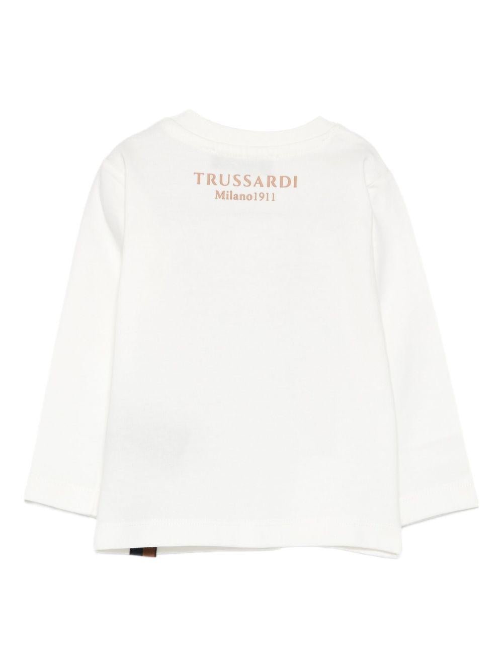 T-shirt per neonato Trussardi Junior bianco con stampa frontale - Rubino Kids