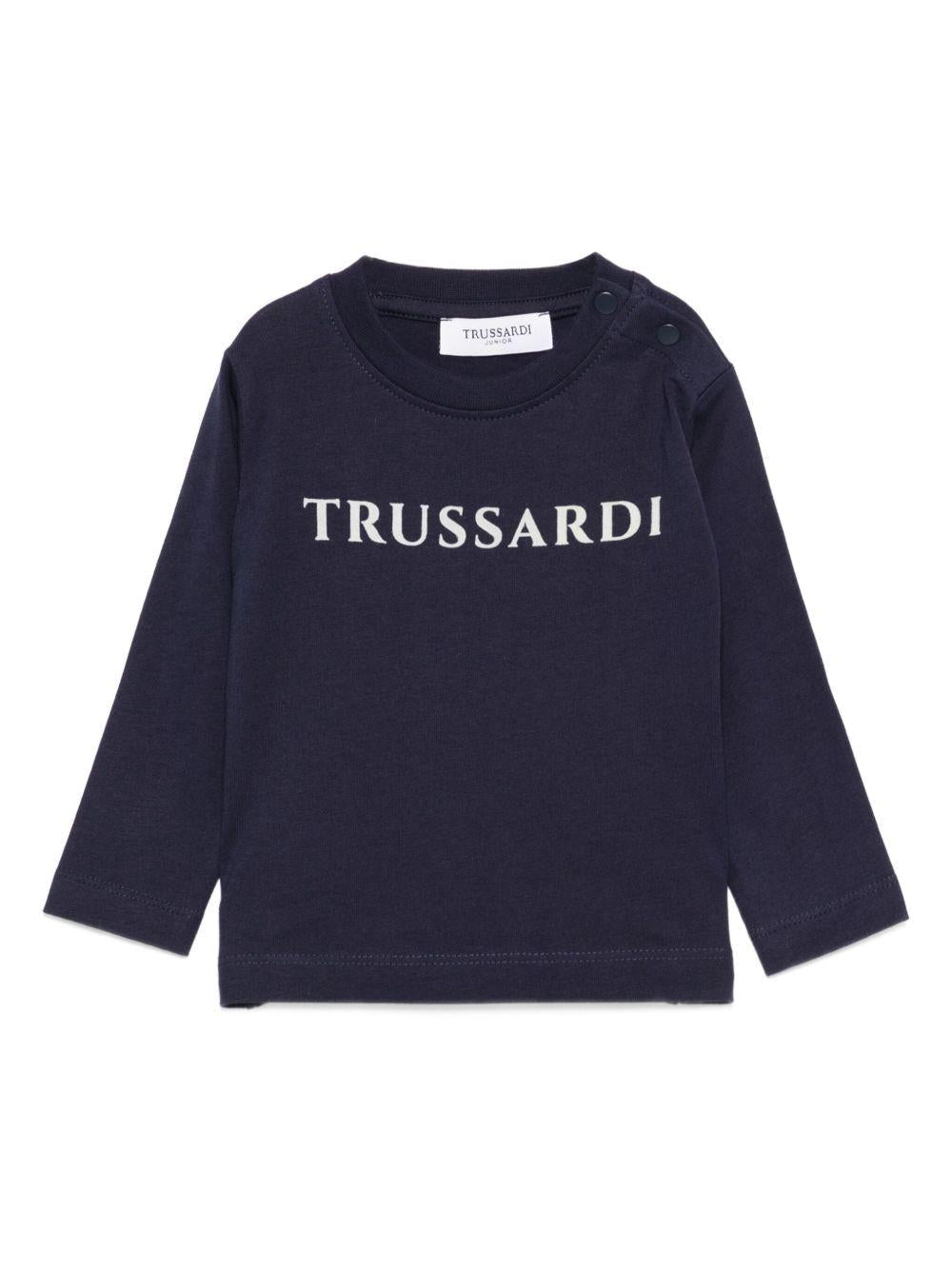T-shirt per neonato Trussardi Junior blu con logo sul davanti - Rubino Kids