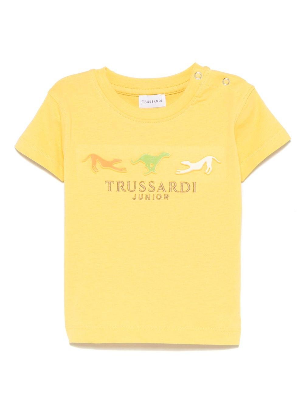 T-shirt per neonato Trussardi Junior giallo con logo e dettaglio goffrato - Rubino Kids