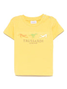 T-shirt per neonato Trussardi Junior giallo con logo e dettaglio goffrato - Rubino Kids