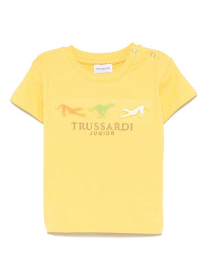 T-shirt per neonato Trussardi Junior giallo con logo e dettaglio goffrato