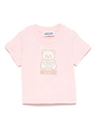T-shirt Teddy Bear per neonata Moschino Kids rosa con ricamo frontale - Rubino Kids