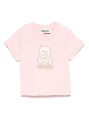 T-shirt Teddy Bear per neonata Moschino Kids rosa con ricamo frontale
