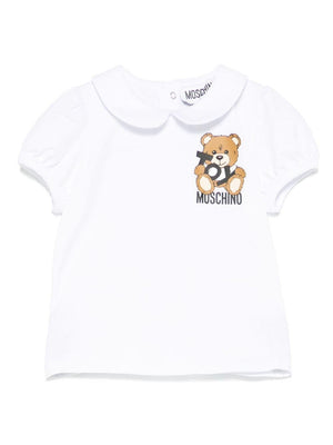 T-shirt Teddy Bear per neonato Moschino Kids bianco con orlo dritto