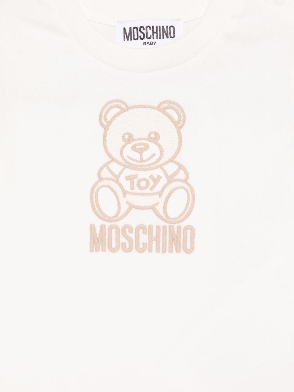 T-shirt Teddy Bear per neonato Moschino Kids bianco con ricamo frontale - Rubino Kids