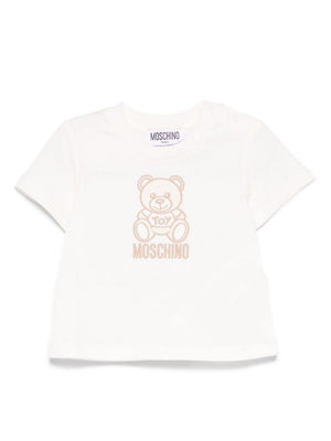 T-shirt Teddy Bear per neonato Moschino Kids bianco con ricamo frontale