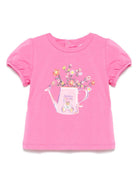 T-shirt Teddy Bear per neonato Moschino Kids rosa con girocollo - Rubino Kids
