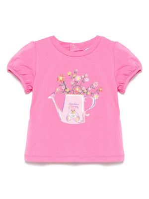 T-shirt Teddy Bear per neonato Moschino Kids rosa con girocollo