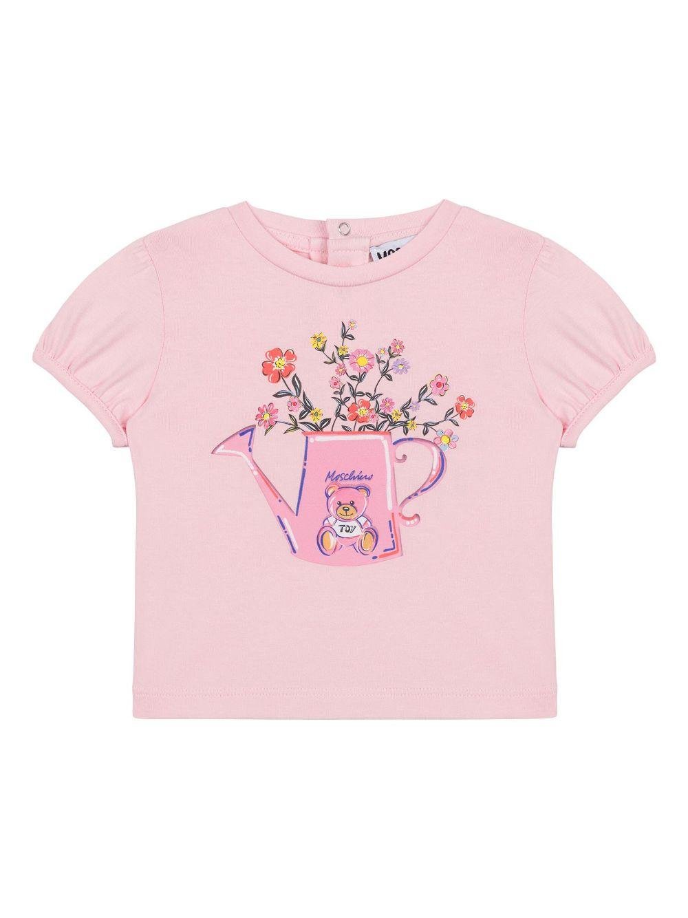 T-shirt Teddy Bear per neonato Moschino Kids rosa con girocollo - Rubino Kids