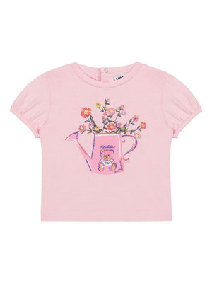 T-shirt Teddy Bear per neonato Moschino Kids rosa con girocollo