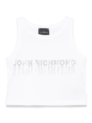 Top con strass per bambina John Richmond Junior bianco con orlo dritto