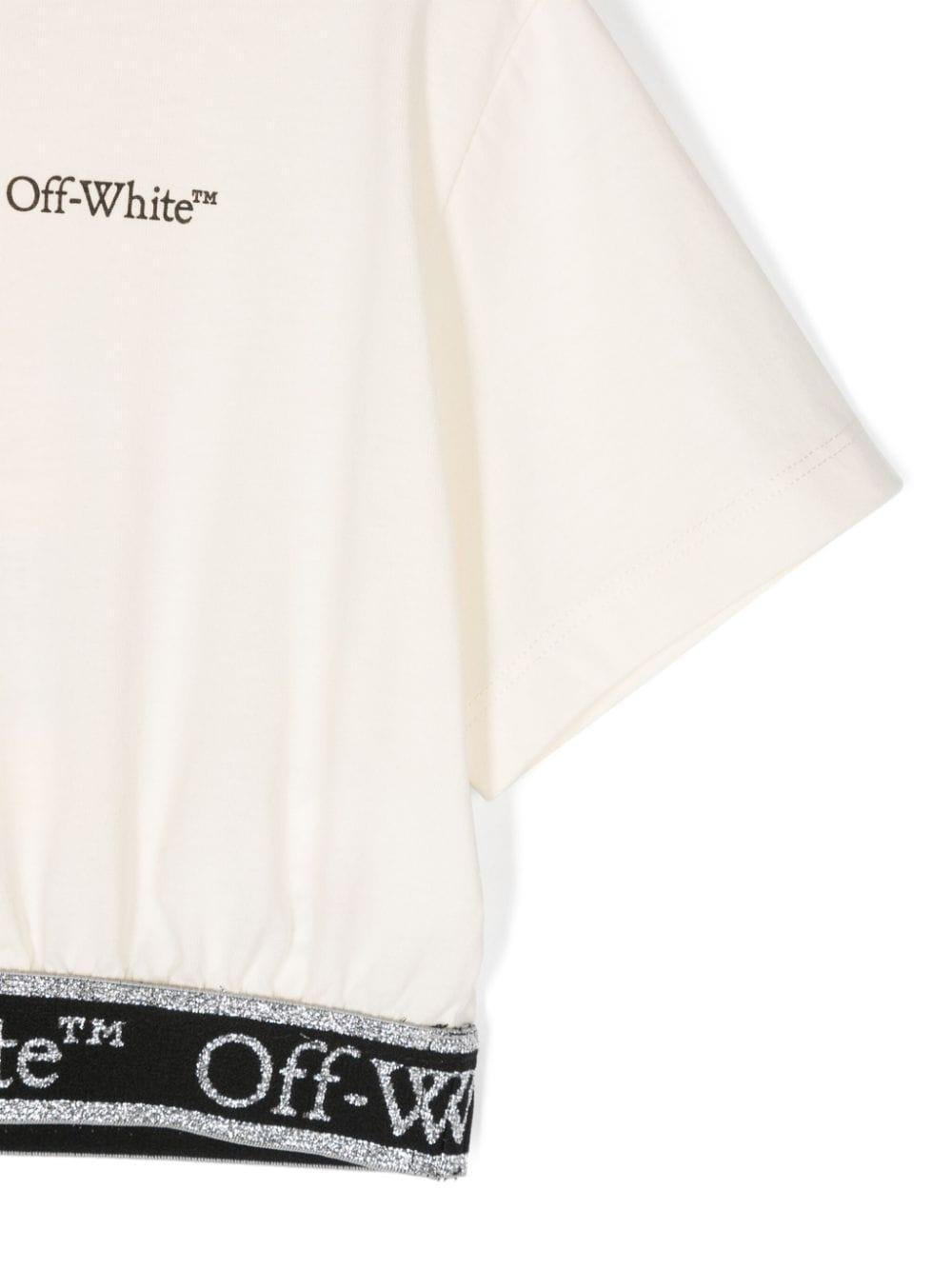 Top corto con logo Bookish Band per bambina Off - White Kids nero con logo sottofascia accorciato - Rubino Kids