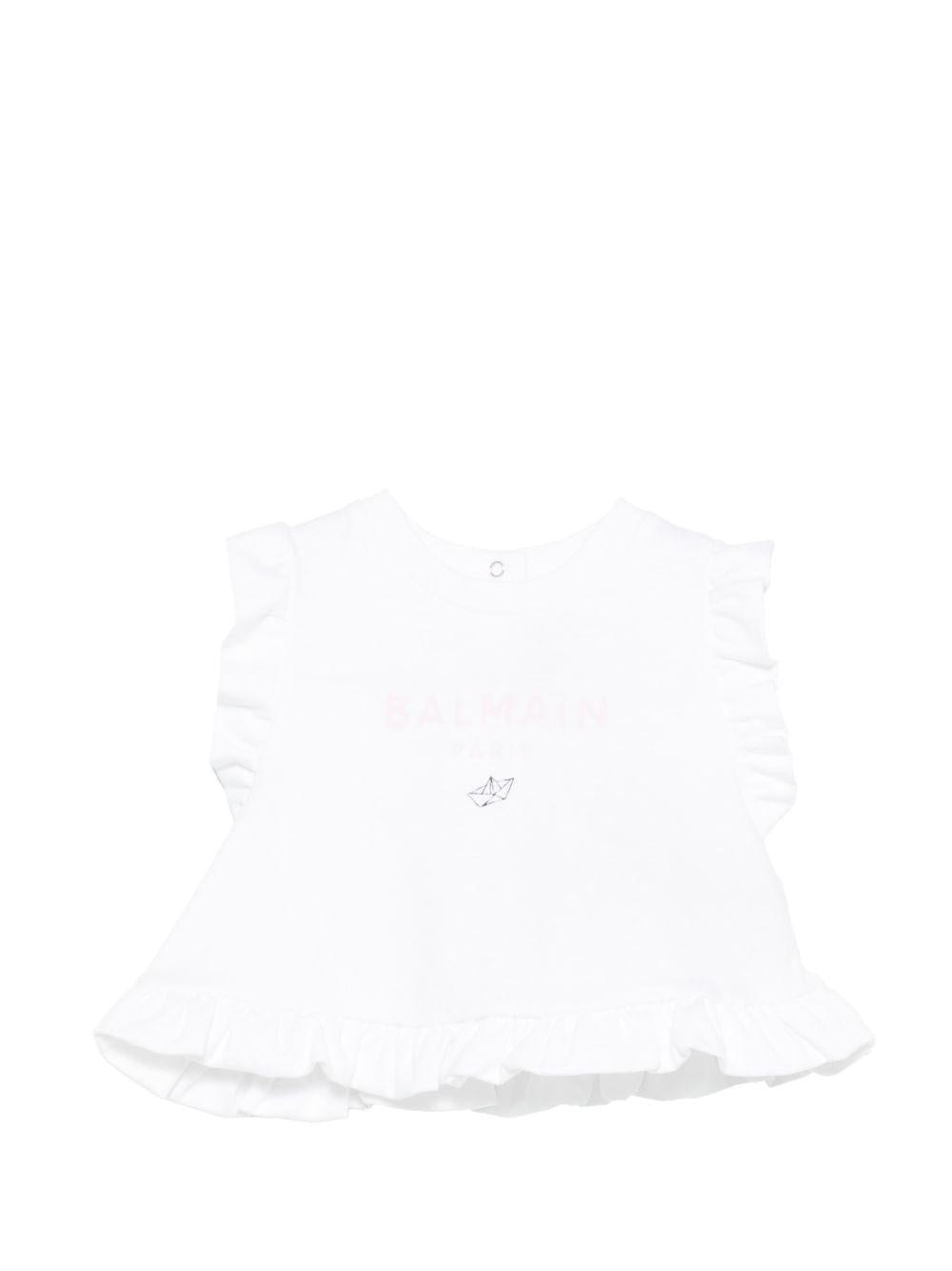 Top da neonata Balmain Kids bianco con ruches - Rubino Kids