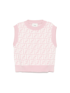 Top in maglia junior per neonata Fendi Kids rosa con orlo dritto - Rubino Kids
