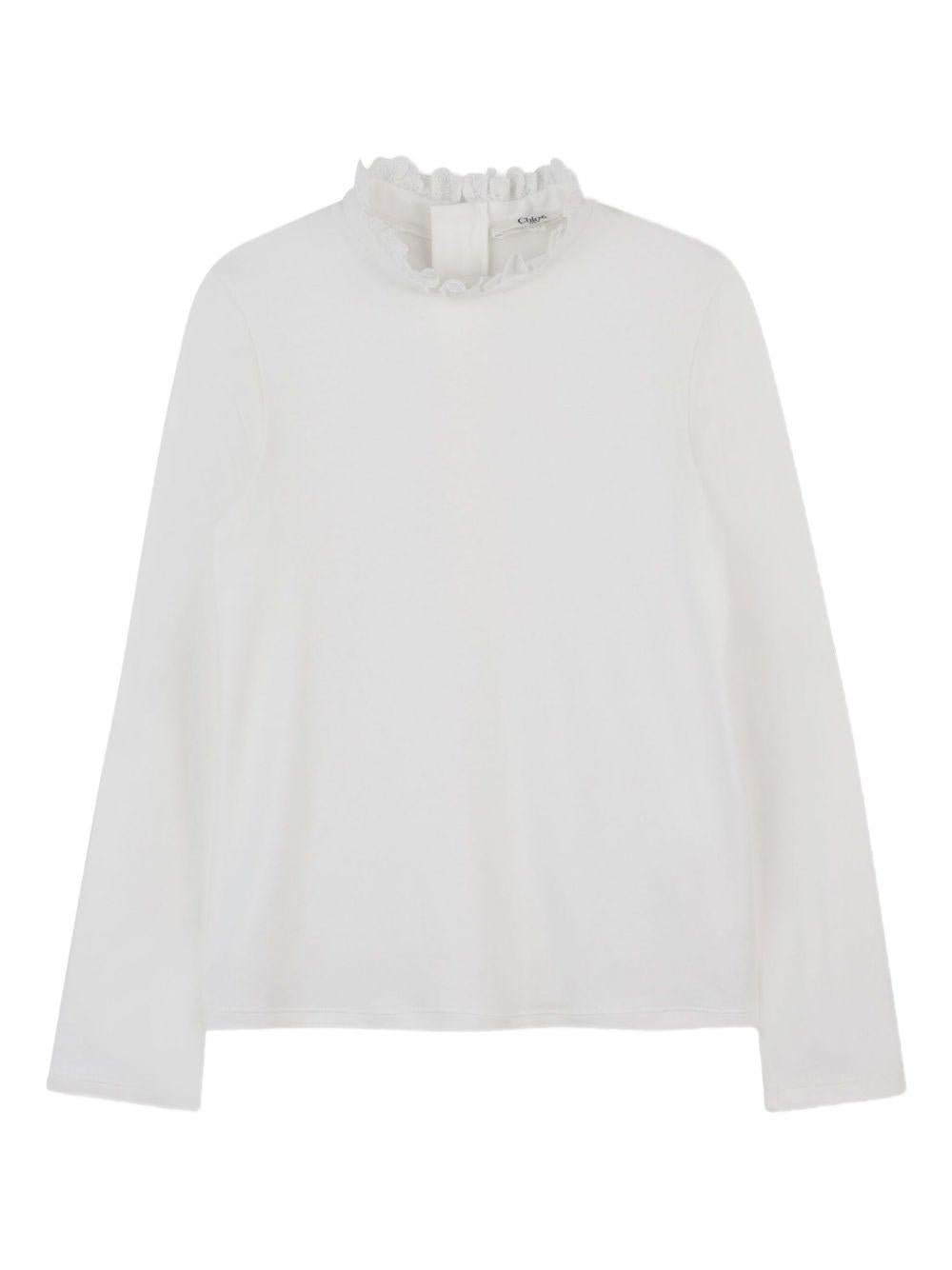 Top per bambina Chloé Kids bianco a collo alto con ruches - Rubino Kids