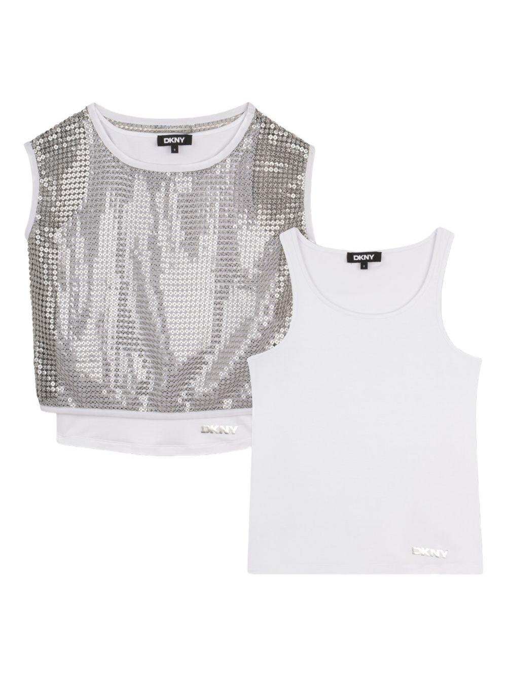 Top per bambina DKNY Kids argentato con paillettes - Rubino Kids
