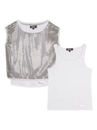 Top per bambina DKNY Kids argentato con paillettes - Rubino Kids
