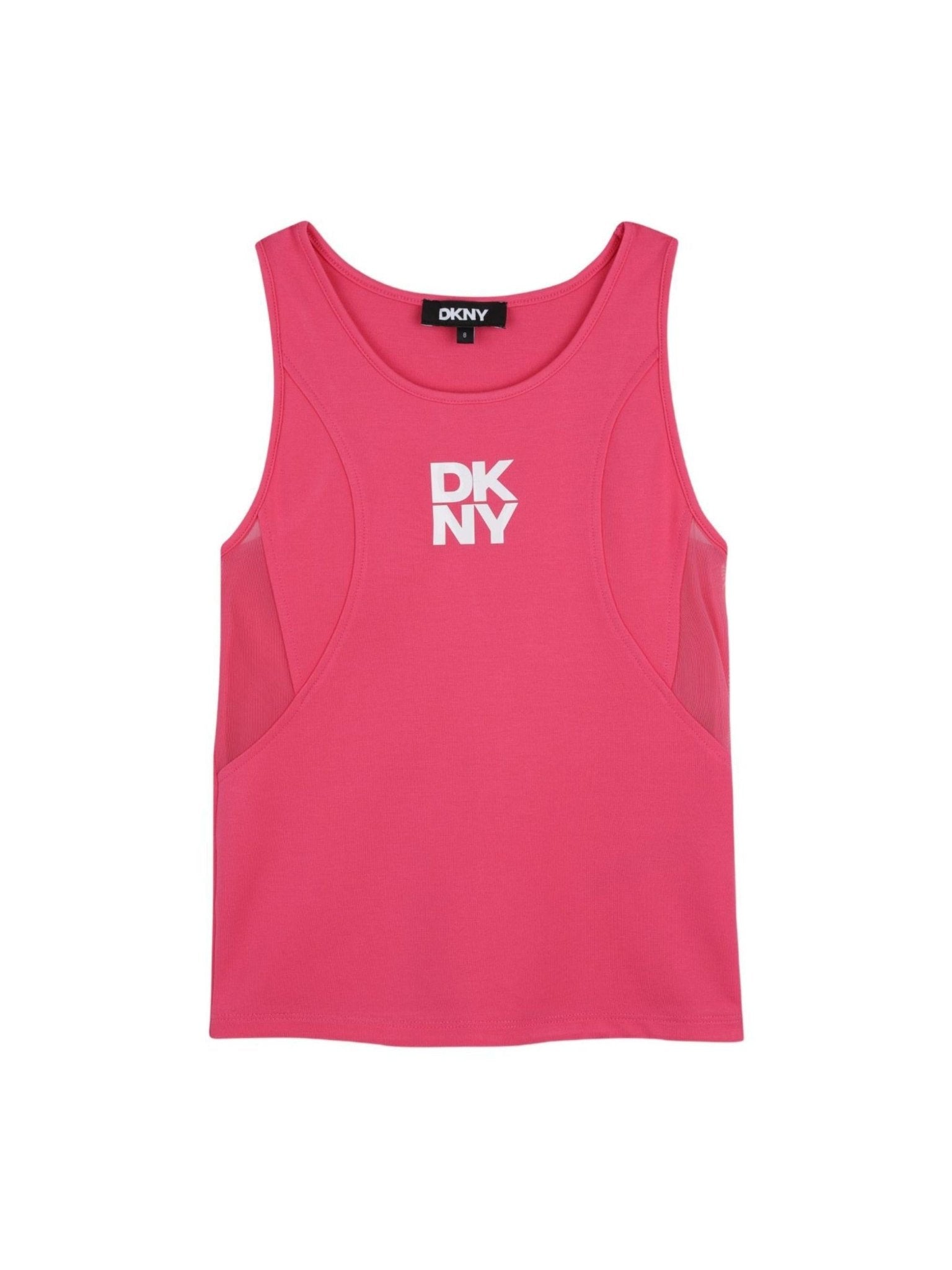 Top per bambina DKNY Kids fucsia con stampa logo sul davanti - Rubino Kids