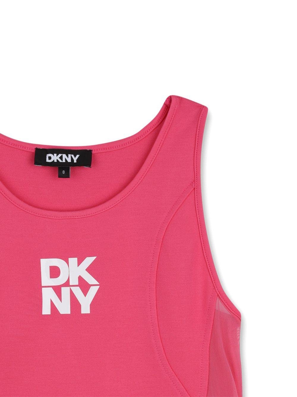 Top per bambina DKNY Kids fucsia con stampa logo sul davanti - Rubino Kids